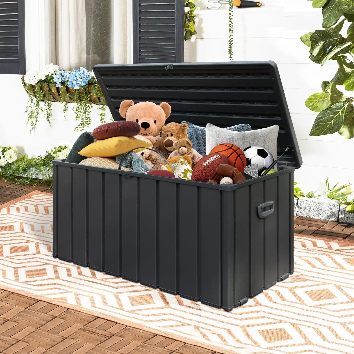 Domi 100-Gallon Outdoor Storage Box – Waterproof, Lockable Storage Cabinet With Resin Lid for Patio Furniture, Garden Tools & Pool Supplies – Large Metal Storage for Cushions, Toys & More by GreenHaven Gardens