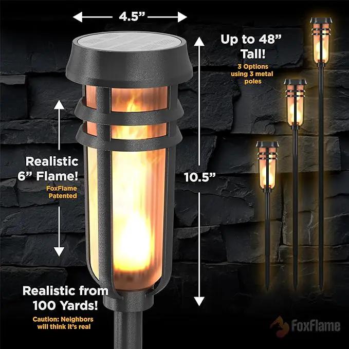 Metal Solar Torch - Adjustable Height (24" - 50"), Outdoor Lights with Flickering Flame, Waterproof Solar Powered Lights, Flame Torches for Patio, Pathway, Yard Decor, Matte Black (2-Pack) by GreenHaven Gardens