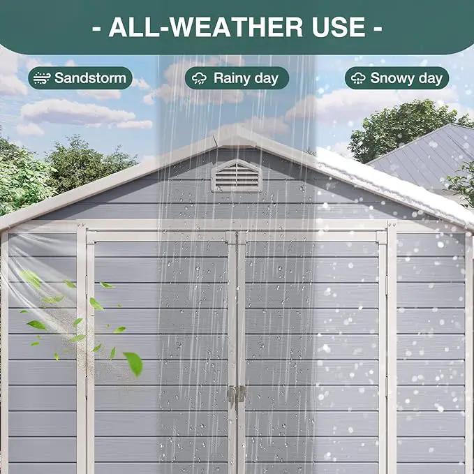 Storage Shed Plastic Outdoor Storage Shed Waterproof Container House with Lockable Door and Transparent Window for Garden, Lawn, Backyard, Patio (6x8FT) by GreenHaven Gardens