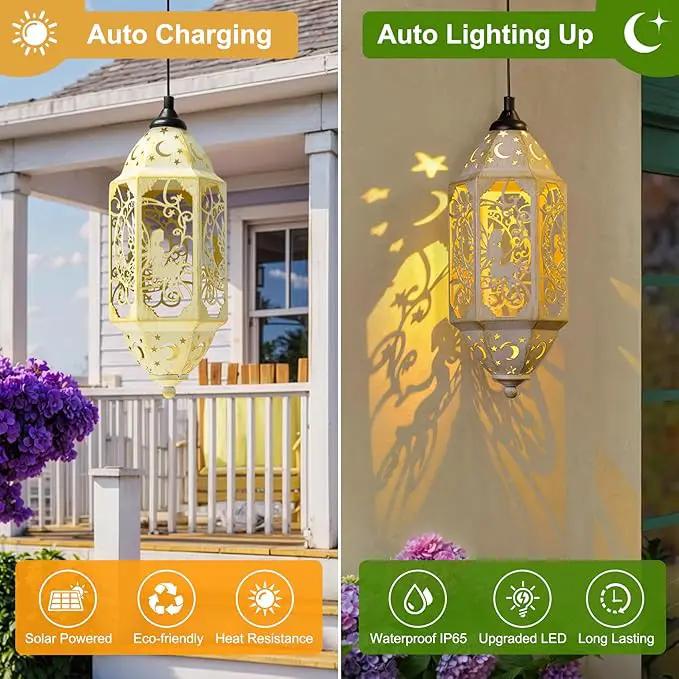 Outdoor Solar Lanterns Waterproof Fairy Moon Garden Gifts for Women Mom12.4‘’ Metal Garden Lanterns Hanging Light for Patio Backyard Decorations, Mothers Day Birthday Gifts (Gold White,2Pack) by GreenHaven Gardens
