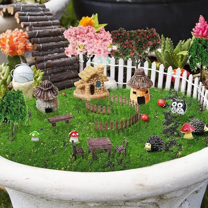 58 Pcs Mini Garden Accessories Set Fairy Village Miniature Fairy House Starter Kit Mini Terrarium Figurines Micro Landscape Mixed Model Tree Diorama Supplies for DIY Succulent Dollhouse Craft by GreenHaven Gardens