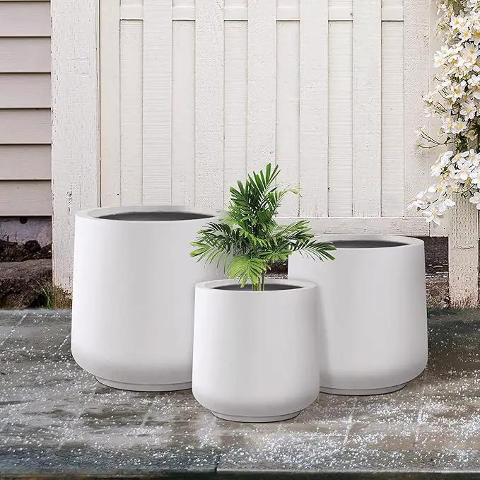 Kante 15.3"+11.6"+8.2" Dia Round Concrete Planter, Large Outdoor Indoor Planter Pots Containers with Drainage Holes and Rubber Plug for Home Garden Patio, Pure White by GreenHaven Gardens
