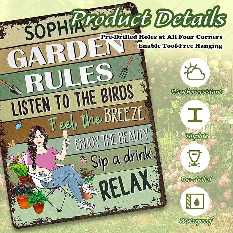 Personalized Retro Garden Metal Sign, Custom Cartoon Character and Name, Funny Garden Decor, Gift for Family, Friends, Women Gardeners, Gardening Lovers, Yard Outdoor Artwork Prints by GreenHaven Gardens