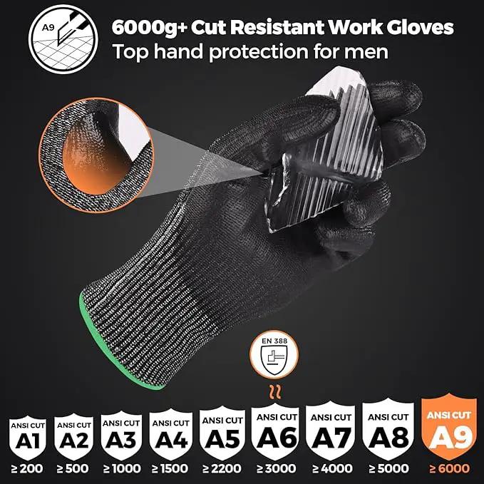 Donfri 3 Pairs A9 Cut Resistant Work Gloves for Men - Steel + HPPE Hybrid Safety Gloves for Men, ANSI Cut Level 9 Protection Flexible for Metal Glass Wood Construction Fishing by GreenHaven Gardens