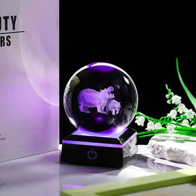 Qianwei Hippopotamus Gifts for Women 3D Crystal Ball 3.14'' - Laser Hippopotamus Decor Glass Animals Hippo Gifts Figurines Statue Stuff for Room Decorations Hippo Night Light by GreenHaven Gardens