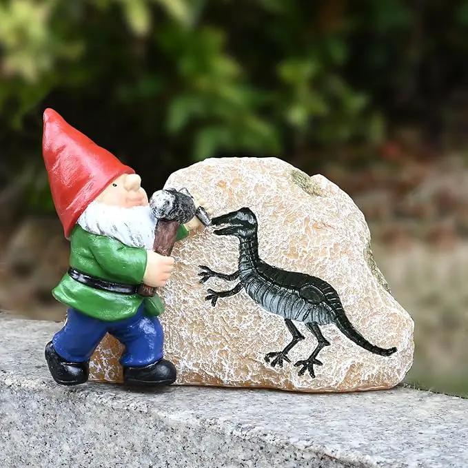 Garden Gnome Statues-Solar Gnomes Statues-Outdoor Gnome Figurine Decor Dinosaur Resin Decoration for Patio Yard Lawn Ornament Gnomes Gift for Woman 5.5 Inches by GreenHaven Gardens