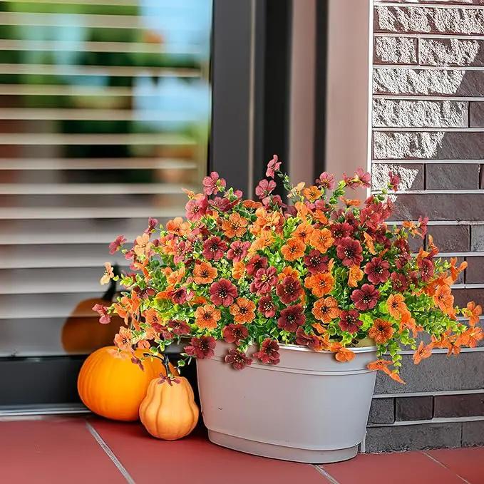 Artificial Fake Hanging Plants Flowers Basket, Faux Silk Daisy in Planter Realistic UV Resistant for Outside Home Patio Balcony Yard Spring Outdoor Decoration (Orange Brown) by GreenHaven Gardens