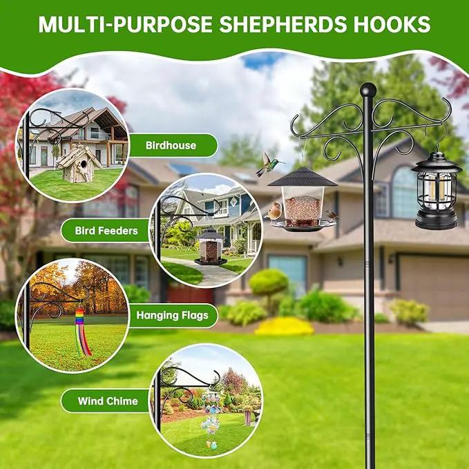 Shepherds Hooks for Outdoor, 2 Pack 108 Inch Heavy Duty Bird Feeder Pole with 5 Prongs Base, Adjustable Shepherds Hook for Hanging Birdhouses, Lanterns, Plant Baskets, Wind Chimes by GreenHaven Gardens