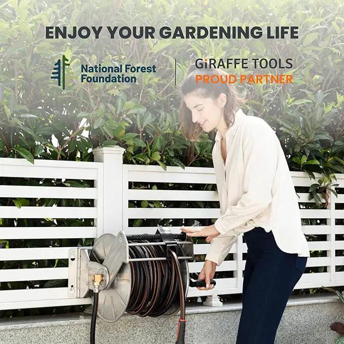 Giraffe Tools Stainless Steel Garden Hose Reel Heavy Duty, Wall/Floor Mounted Stainless Water Hose Reel Retractable with Crank, 150-Feet 5/8" Hose Capacity by GreenHaven Gardens