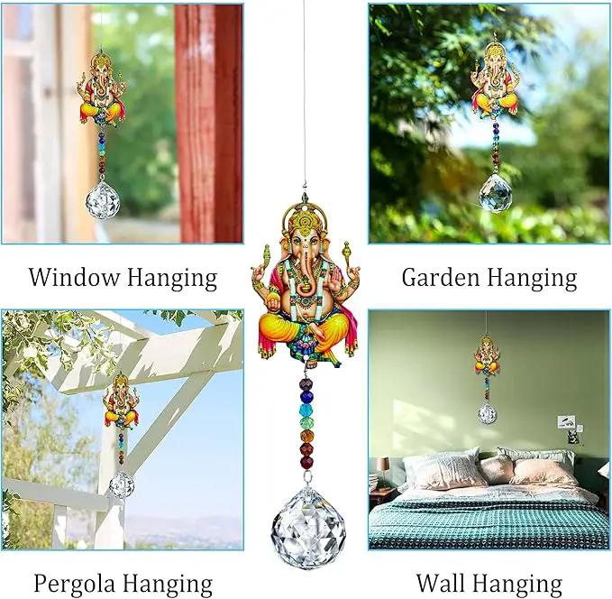 Elephant God Prism Suncatcher Hindu Ganesha Protection Charm Decor Window Garden Wall Hanging Crystal Pendant by GreenHaven Gardens