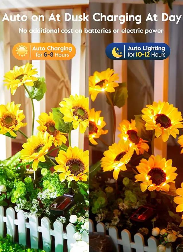 Brightown Outdoor Solar Garden Lights - 4 Pack LED Solar Flower Lights with Larger & More Realistic Sunflowers, Bigger Solar Panel, Waterproof Solar Lights for Outside Yard Patio Garden Decorations by GreenHaven Gardens