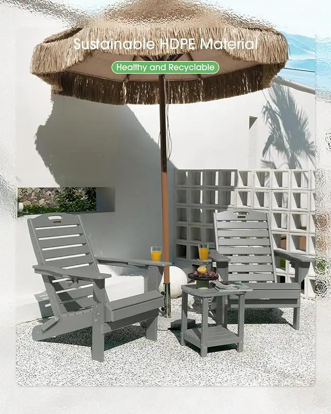 Adirondack Chairs Set of 4, Outdoor Fire Pit Chairs, HDPE All-Weather Adirondack Chairs with Cup Holder, Lawn Chair for Deck, Patio, Garden (Grey) by GreenHaven Gardens