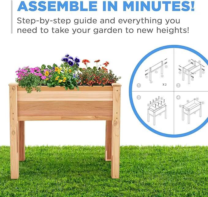 Jumbl, Cedar Raised Garden Bed, Elevated Wood Planter for Growing Fresh Herbs, Vegetables, Flowers, Succulents - 34x18x30” by GreenHaven Gardens