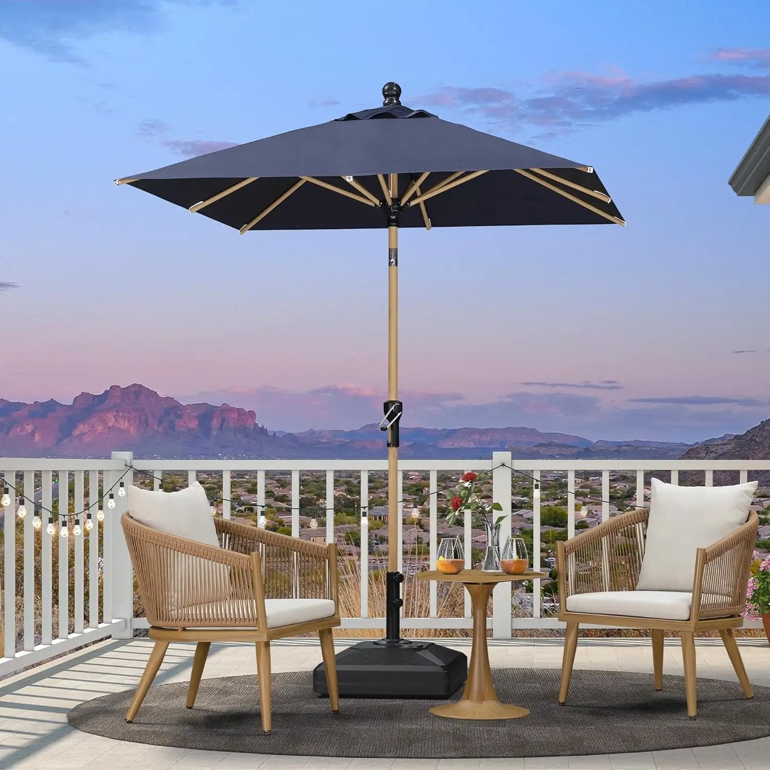 PURPLE LEAF 6' x 6' Market Umbrella Outdoor Table Umbrella Aluminum Patio Umbrella with Push Button Tilt & 8 Sturdy Ribs and Crank Outdoor Umbrellas for Deck Backyard Beach, Navy Blue by GreenHaven Gardens
