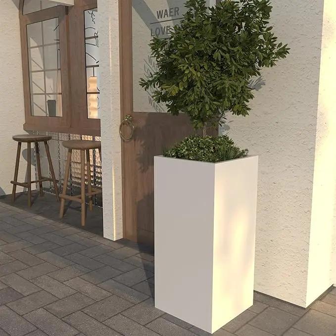 White Steel Metallic Heavy Planter for Outdoor Plants Box 14"x14"x30" Metal Planter Spliced Flower Pots with Partitions for Outside,Indoor,Garden (White, 14 * 14 * 30) by GreenHaven Gardens