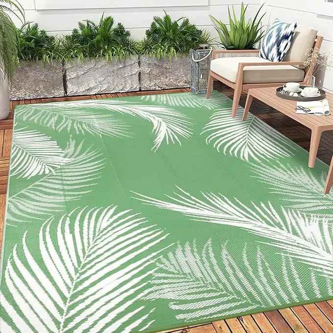 Pauwer Waterproof Outdoor Rug 8x10, Reversible Plastic Straw Patio Camping Rug, Indoor Outdoor RV Mat Carpet for Deck, Camper, Porch, Balcony, Backyard, Picnic, Leaf Green by GreenHaven Gardens