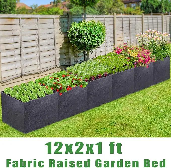POILKMNI 12x2x1ft Fabric Raised Garden Bed - Outdoor Planter Box Non-Woven Fabric Patio Planting Bed Garden Grow Bed Bag for Growing Herbs, Flowers and Vegetables by GreenHaven Gardens