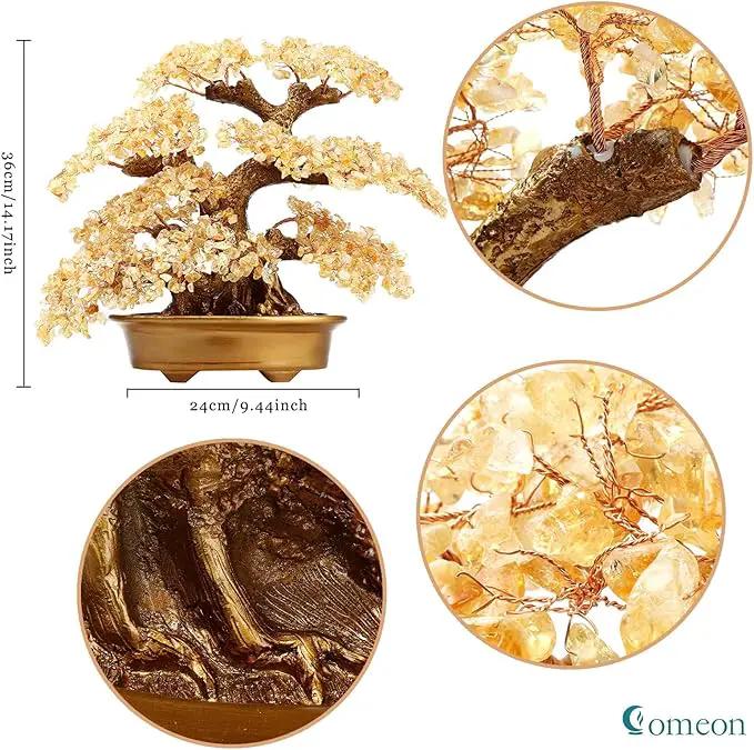 Feng Shui Money Tree Large Pine Tree Style Crystal Quartz Lucky Tree Gem Tree for Office Home Feng Shui Decoration for Wealth/Fortune and Luck (Yellow) by GreenHaven Gardens