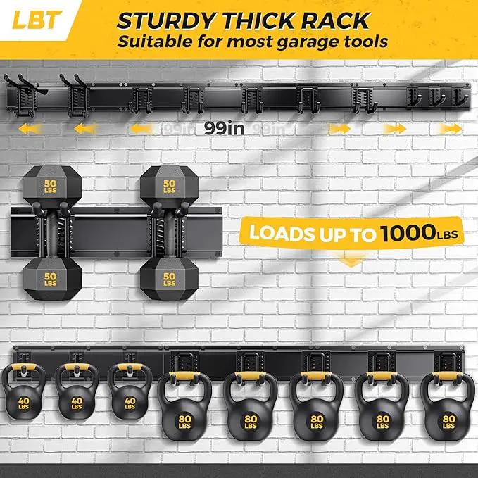 LBT 99" Garage Tool Organizer Wall Mount - 1000lbs Garden Tool Organizer with Adjustable Hooks, Heavy Duty Metal Garage Storage Rack, Anti-Rust Shed Rack Holder Hanging Rake Broom Mower Snowboard by GreenHaven Gardens