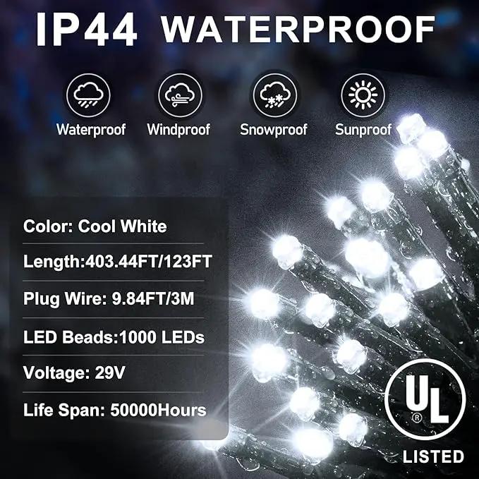 KNONEW 403FT 1000 LED Christmas Lights Outdoor String Light 8 Modes & Timer Fairy Lighting Plug in Waterproof for Xmas Yard Tree Wedding Party Holiday Decorations (Cool White) by GreenHaven Gardens