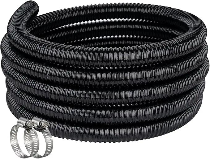 Pond Hose ID 1” × 25ft Black Corrugated Flexible Reinforced PVC Hose Vinyl Tubing for Pond Pump Fountain Garden Waterfall, Non-toxic & Kinkproof, with 2 clamps by GreenHaven Gardens