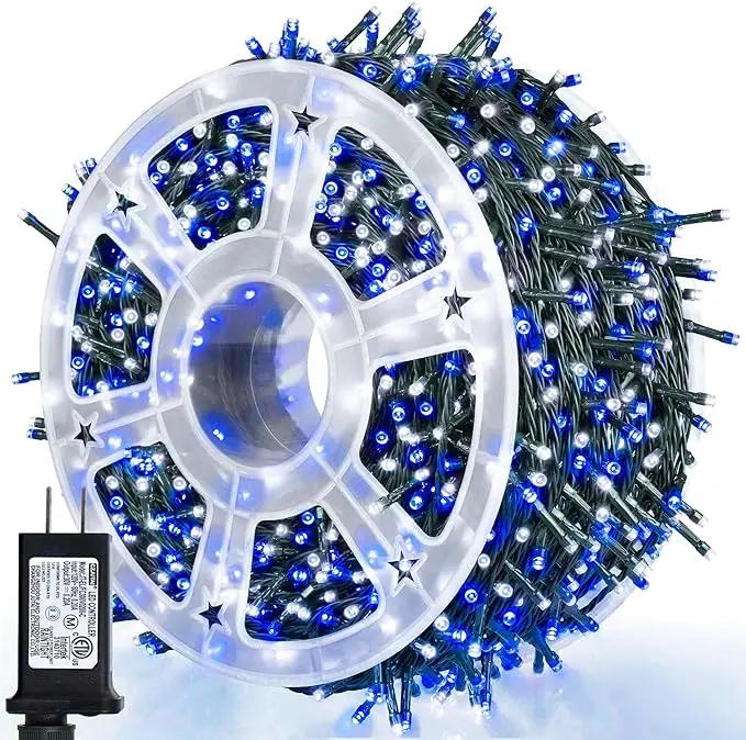 164ft 500 LED Blue White Christmas Lights Outdoor,8 Modes String Light Indoor Bedroom,Clear Wire Twinkle Lights Plug in for Christmas Outside Tree Yard Wedding Decorations(164FT,Blue&White) by GreenHaven Gardens