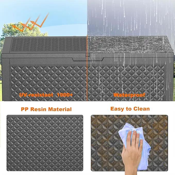 100 Gallon Waterproof Outdoor Storage Box,Resin Deck Box,Lockable Outside Storage Box Container for Patio Furniure,Garden,Pool Tools (100 Gallon,Black pattern) by GreenHaven Gardens
