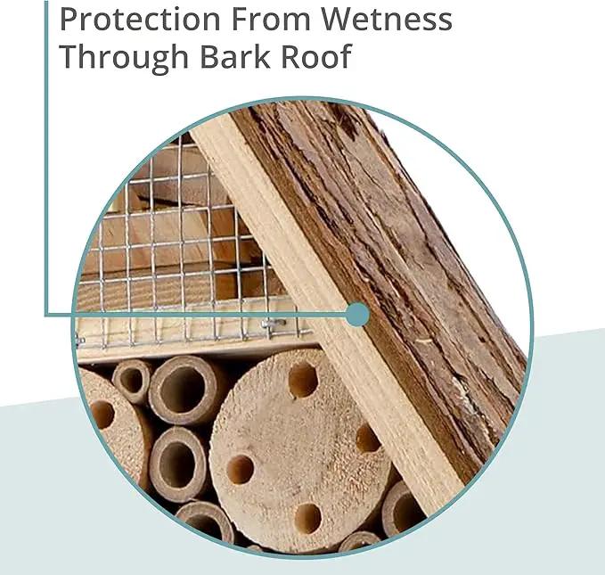 I Large Insect Hotel with bark roof Natural, Weatherproof, Insect House Made of Natural Wood for Bees, Ladybugs, lacewings, Butterflies, bee Hotel, Nesting aid for Hanging by GreenHaven Gardens