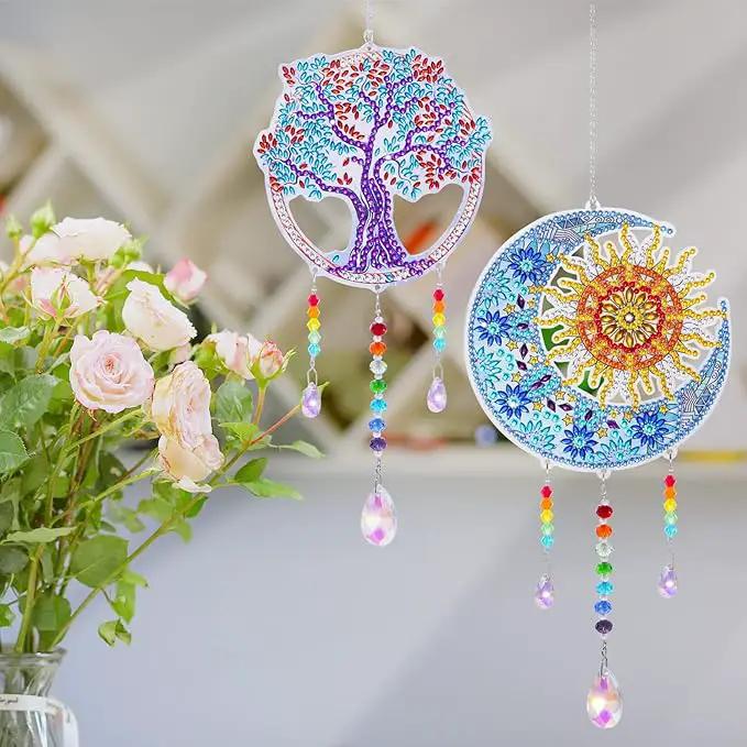 3 Pack Diamond and Painting Suncatcher Window Hanging Ornament Crystal Window Garden Decor DIY Kits for Beginners Adult Kids -Tree, Moon, Heart by GreenHaven Gardens