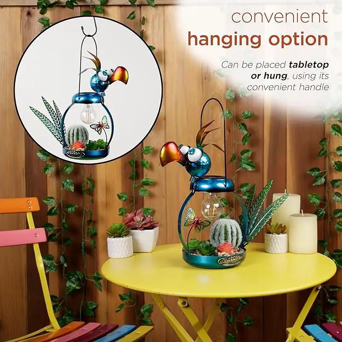 Alpine Corporation LYT290SLR-HH Solar-Powered Metal Flamingo with Garden Enclosed LED Light, Solar Patio Decor, 16''H, Blue by GreenHaven Gardens