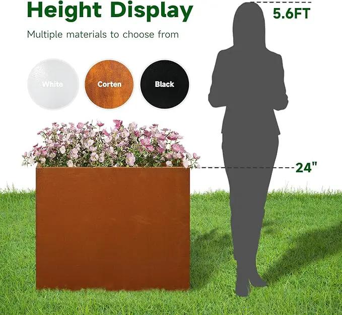 Corten Steel Metallic Heavy Planter for Outdoor Plants 24"x10"x24" Metal Planter Spliced Flower Pot with Partitions for Outside,Indoor,Garden (Corten, 24 * 10 * 24) by GreenHaven Gardens