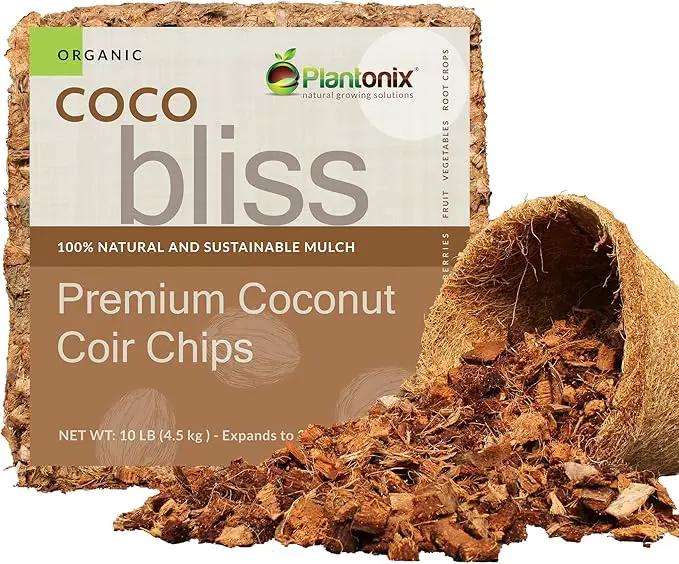 Organic Coco Chips for Plants (10lbs) - Coco Coir Chips - Coconut Husk Chips for Potting Soil, Garden Soil, & Seed Starter Soil - Coconut Mulch for Garden - Compressed Coconut Chips for Plants by GreenHaven Gardens