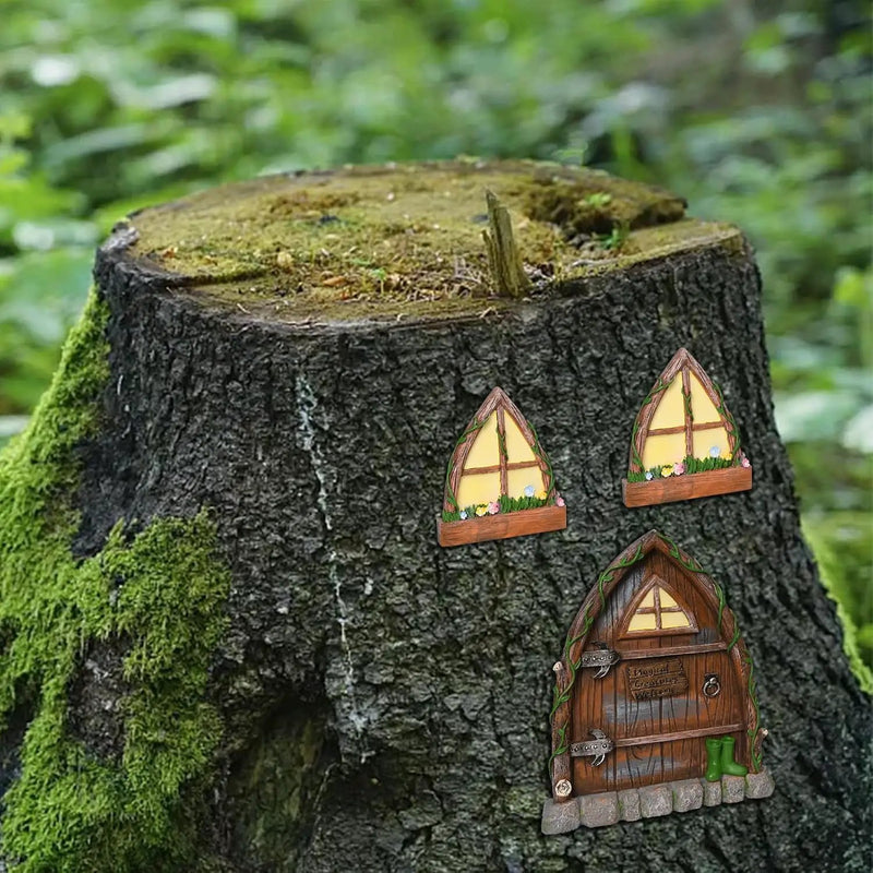 Resin Fairy Door and Window for Trees,Glow in The Dark,Miniature Fairy Garden Accessories,Garden Outdoor Decor for Trees,Gnomes House，Elf House by GreenHaven Gardens