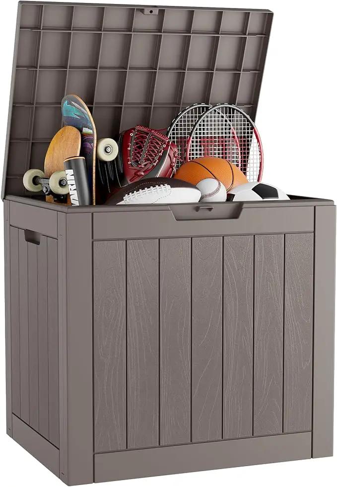 KAMABOKO Deck Box, 32 Gallon Resin Indoor and Outdoor Storage Boxes Waterproof for Garden Tools, Pool Accessories Storage Bench, Patio Furniture and Cushions with Lockable Lid, Grey by GreenHaven Gardens