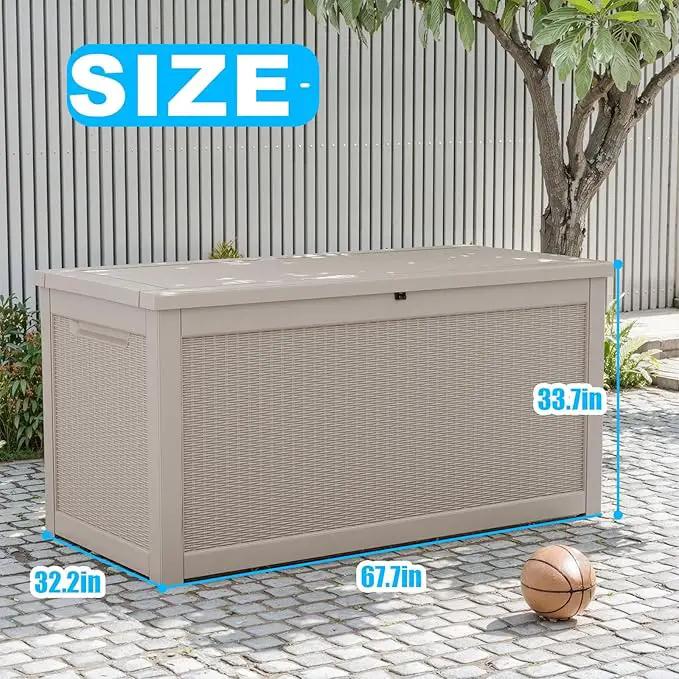 260 Gallon Large Resin Deck Box, Lockable Outdoor Storage Box for Patio Cushions Storage Furniture,Garden Tools, Pool Supplies, Weatherproof and UV Resistant- Grey Rattan (260 Gallon) by GreenHaven Gardens