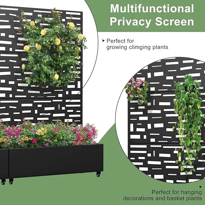 Casaphoria Metal Raised Garden Bed with Trellis and Wheels, 72"x47"x16" Planter Box for Climbing Plants, Vegetables & Vines, Features Drainage Holes and Privacy Screen (Black-Gerald) by GreenHaven Gardens