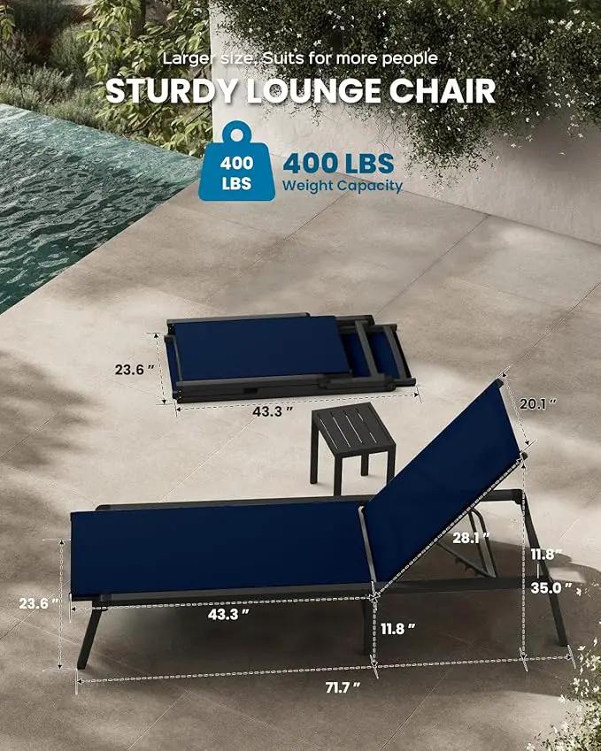 Chaise Lounge Outdoor, Foldable Aluminum Pool Lounge Chairs with 5 Positions Recliner - Free Assembly - Patio Chaise Lounge Chair for Poolside, Beach, Yard (NavyBlue) by GreenHaven Gardens