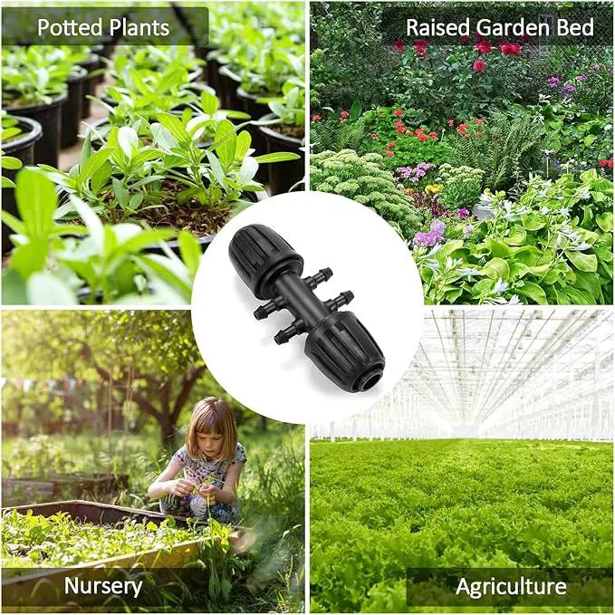12 Pcs 1/2 inch to 1/4 inch Drip Irrigation Tubing Fittings, 1/2" Drip Tubing (1/2" ID x 0.65" OD) to 4 Way 1/4" Irrigation Tubing Locked Barbed Reducing Tee Connectors for Garden Systems by GreenHaven Gardens