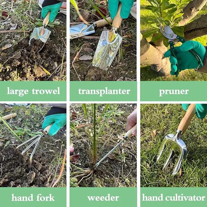 Garden Tool Set of 10 Pieces, Heavy-Duty Stainless Steel Gardening Hand Tools with Repotting Mat and Grow Bags, Gardening Tool Set with Durable Gardening Bag, Ideal Gardening Gifts for Women Men by GreenHaven Gardens