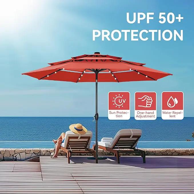 GREEN PARTY 10ft Outdoor Patio Umbrella, Auto-Tilt Market Table Umbrellas with Crank, 8 Sturdy Ribs & 1.5" Pole UV Protection for Garden Deck Backyard Pool by GreenHaven Gardens