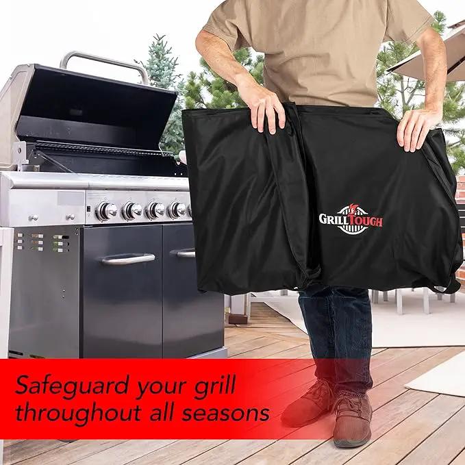 Heavy Duty BBQ Grill Cover for Outdoor Grill, 52 Inch – Waterproof, Weather Resistant, UV & Fade Resistant with Adjustable Straps – Gas Grill Cover for Weber, Genesis, Charbroil, etc. Black by GreenHaven Gardens