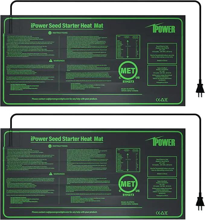 iPower Durable Waterproof Seedling Heat Mat Warm Hydroponic Pad for Efficient Seed Starting, Greenhouse Use, and Germination, 10" x 20", Black by GreenHaven Gardens