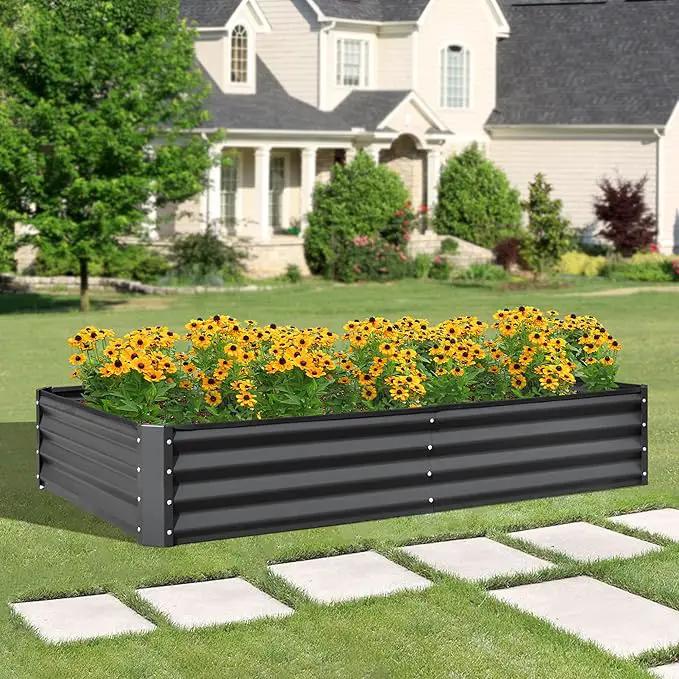 Domi Galvanized Raised Garden Bed, 6x3x1Ft Thickening Metal Planter Box for Vegetables Bottomless for Backyard Outdoor, 1" Deep w/ 128 Gallon Capacity - Dark Gray by GreenHaven Gardens