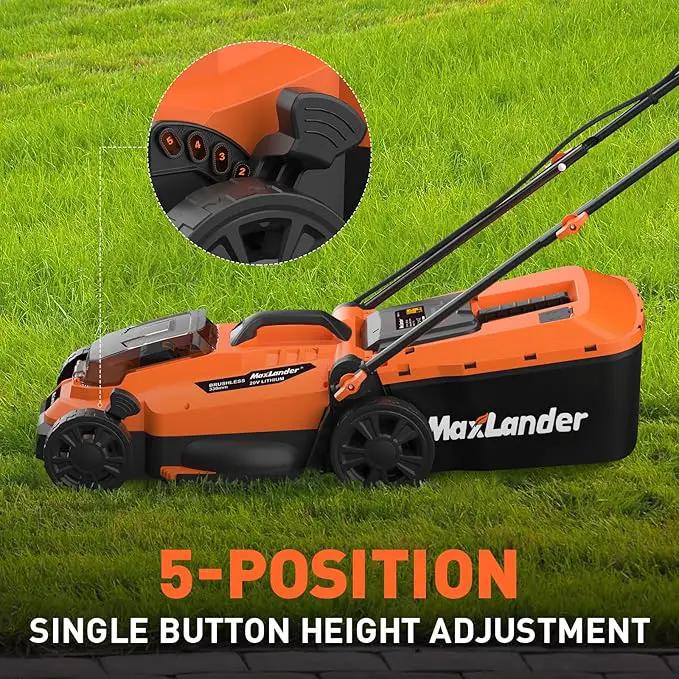 Maxlander Lawn Mowers, 13Inch Electric Lawn Mower Cordless, 20V 2-in-1 Battery Powered Lawn Mower with Brushless Motor, 5-Position Height Adjustment, Battery and Charger Included by GreenHaven Gardens