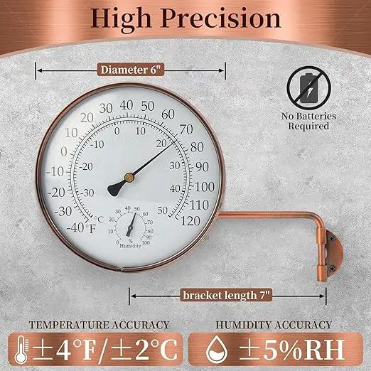 6-Inch Outdoor Thermometer for Patio. Accurate Window Thermometer for Outside Temperature, Greenhouse, Garage.Solid Brass Swivel with Humidity (6inch Thermo&Hygrometer) by GreenHaven Gardens