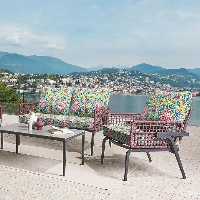 LVTXIII Outdoor Deep Seat Cushion Patio Seat and Back Cushion Set Seasonal Chair Cushion for Dining Arm Chairs, Wicker Chairs and Garden Furniture Decoration, 22"x22"x4", Damask Red by GreenHaven Gardens