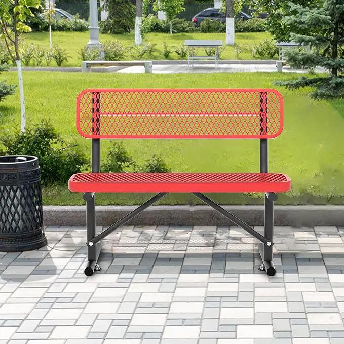 4/6/8 Feet Park Bench for Outside Heavy Duty Metal, Garden Benches Outdoor Bench with Backrest & Portable Frame, for Shopping Malls Stores Parks Patios Decks, Red by GreenHaven Gardens