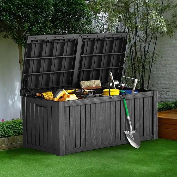 152 Gallon Deck Box Waterproof, UV Resistant Resin Outdoor Storage Box with Hydraulic Rod, Lockable Design and Enhanced Durability for Patio, Garden, and Poolside Use by GreenHaven Gardens