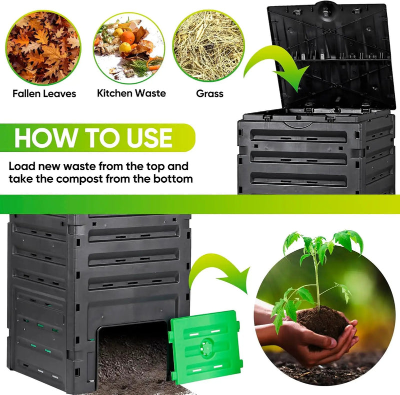 F2C Compost Bin Outdoor Composter BPA Free Material -120 Gallon (450L) Large Compost Bin Aerating Outdoor Compost Box Easy Assembling, Lightweight, Fast Creation of Fertile Soil, Black by GreenHaven Gardens