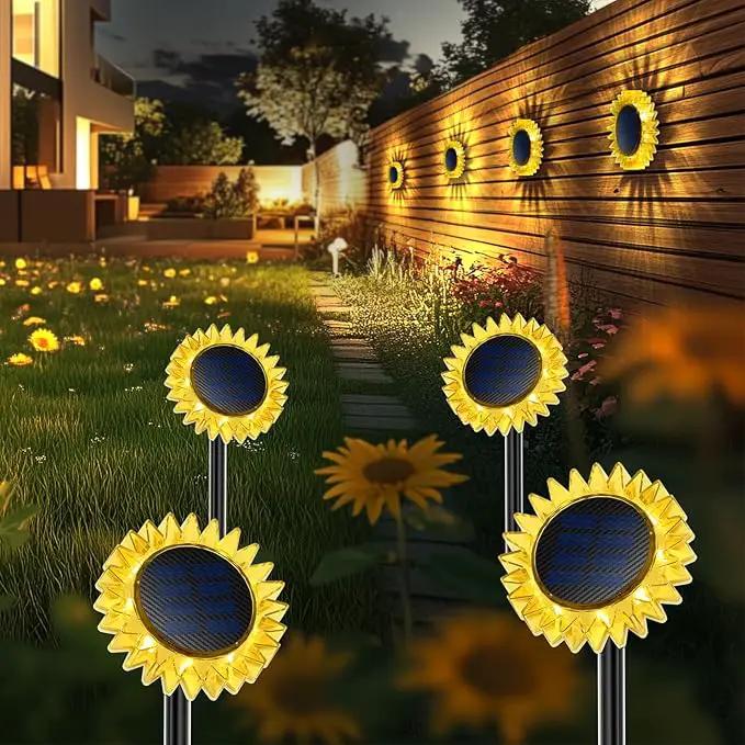 Hogni 4PK Solar Garden Lights, Ground Stake/Hang 2 in 1 Solar Sunflowers Outdoor Waterproof IP67, Outdoor Decor for Pathway Walkway Landscape Backyard Fence Decoration by GreenHaven Gardens